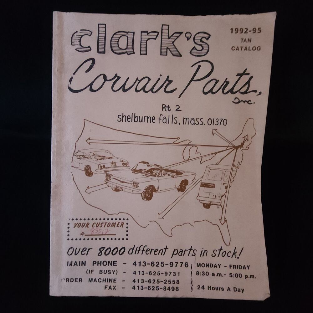 Vintage Clark's Corvair Parts Book 1992-95 Shelburne Falls Tan Catalog Paperback